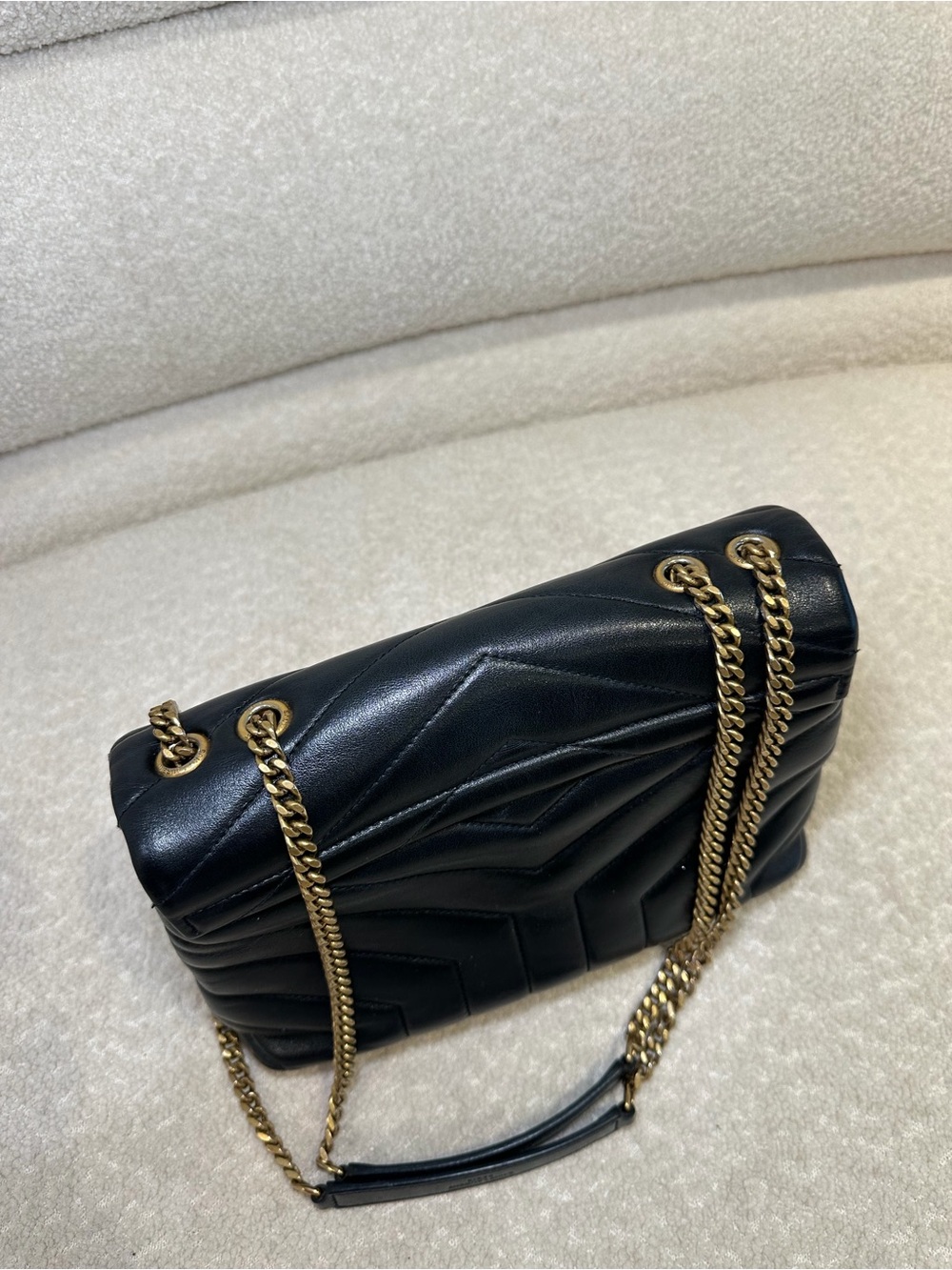 Saint Laurent YSL Loulou Small Black Chevron Quilted Leather Bag Gold Hardware - Picture 8 of 14